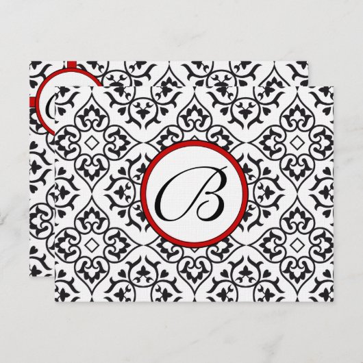 Damask Side Borders Red Trim Weddenschap RSVP (Voorkant / Achterkant)