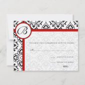 Damask Side Borders Red Trim Weddenschap RSVP (Achterkant)