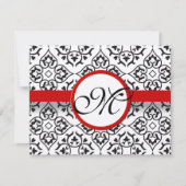 Damask Side Borders Red Trim Weddenschap RSVP (Voorkant)
