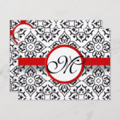 Damask Side Borders Red Trim Weddenschap RSVP (Voorkant / Achterkant)