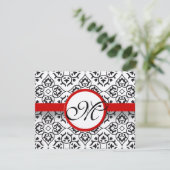 Damask Side Borders Red Trim Weddenschap RSVP (Staand voorkant)