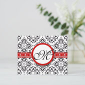 Damask Side Borders Red Trim Weddenschap RSVP (Staand voorkant)