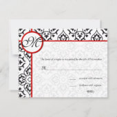 Damask Side Borders Red Trim Weddenschap RSVP (Achterkant)