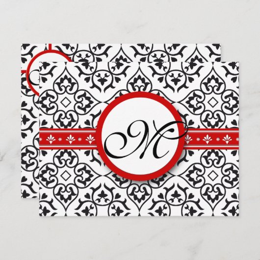 Damask Side Borders Red Trim Weddenschap RSVP