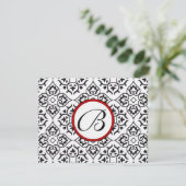 Damask Side Borders Red Trim Weddenschap RSVP Kaartje (Staand voorkant)