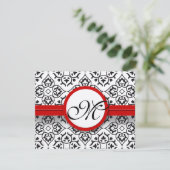 Damask Side Borders Red Trim Weddenschap RSVP Kaartje (Staand voorkant)