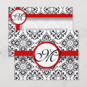 Damask Side Borders Red Trim Weddenschap RSVP Kaartje (Voorkant / Achterkant)