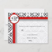 Damask Side Borders Red Trim Weddenschap RSVP Kaartje (Achterkant)