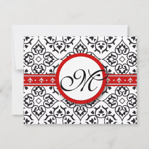 Damask Side Borders Red Trim Weddenschap RSVP Kaartje