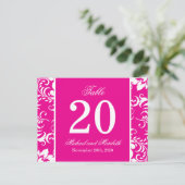 Damask Sides Tafelnummers (Magenta Roze / Wit) (Staand voorkant)