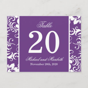 Damask Sides Tafelnummers (Paarse / Wit)