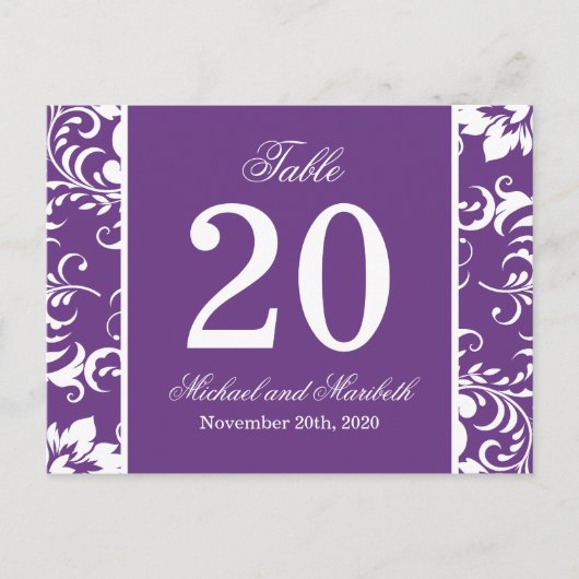 Damask Sides Tafelnummers (Paarse / Wit) (Voorkant)