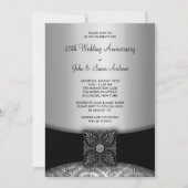 Damask Silver 25th Jubileum Party Kaart (Voorkant)
