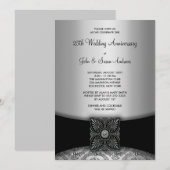 Damask Silver 25th Jubileum Party Kaart (Voorkant / Achterkant)