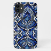 Damask Silver Blue Zwart Abstract Case-Mate iPhone Case (Achterkant)