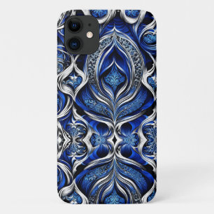 Damask Silver Blue Zwart Abstract Case-Mate iPhone Case