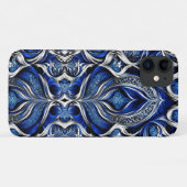 Damask Silver Blue Zwart Abstract Case-Mate iPhone Case (Achterkant (horizontaal))