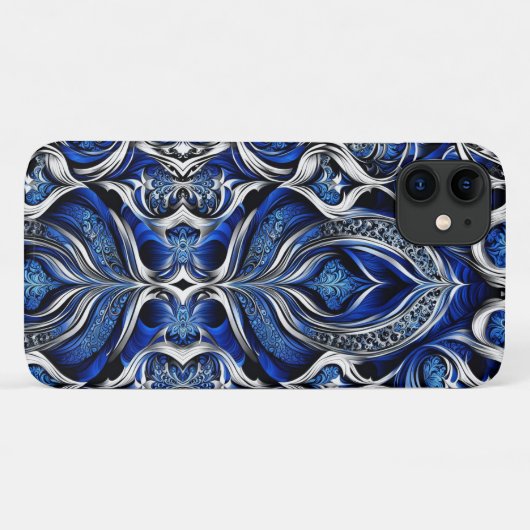 Damask Silver Blue Zwart Abstract Case-Mate iPhone Case (Achterkant (horizontaal))