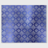 Damask Silver Cobalt Blue Royal Ornament Frankrijk Cadeaupapier (Vlak)