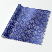 Damask Silver Cobalt Blue Royal Ornament Frankrijk Cadeaupapier (Uitgerold)