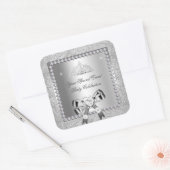 Damask Silver Diamonds Tiara Bow Heart Afbeeldinge Vierkante Sticker (Envelop)