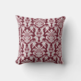 Damask Silver Gray Metallic Burgundy Velvet Kussen