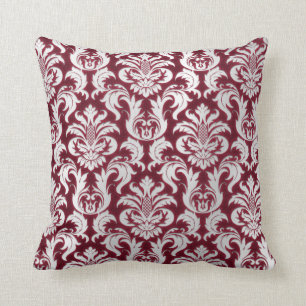 Damask Silver Gray Metallic Burgundy Velvet Kussen