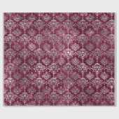 Damask Silver Gray Royal Burgundy Beet Sparkly Cadeaupapier (Vlak)