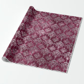 Damask Silver Gray Royal Burgundy Beet Sparkly Cadeaupapier (Uitgerold)