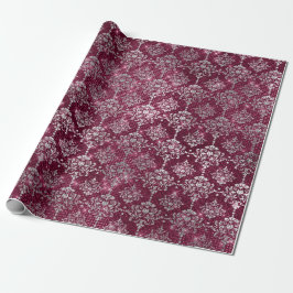 Damask Silver Gray Royal Burgundy Beet Sparkly Cadeaupapier