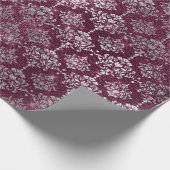 Damask Silver Gray Royal Burgundy Beet Sparkly Cadeaupapier (Hoek)