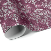 Damask Silver Gray Royal Burgundy Beet Sparkly Cadeaupapier (Rol Hoek)