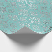Damask Silver Gray Royal Metallic Aqua Blu Cadeaupapier (Hoek)