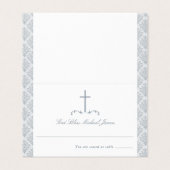 Damask Silver Grey Eerste Communie Religieus Kruis Kaart (Buitenkant ongevouwen)