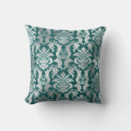Damask Silver Grey Metallic Blauwgroen Velvet Effe Kussen