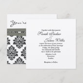 Damask Silver & Grey metallic Wedding Invite TBA Kaart (Voorkant / Achterkant)