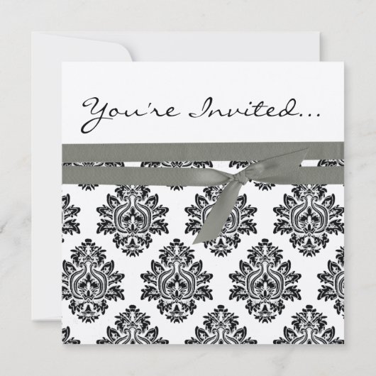 Damask Silver & Grey metallic Wedding Invite TBA Kaart (Achterkant)