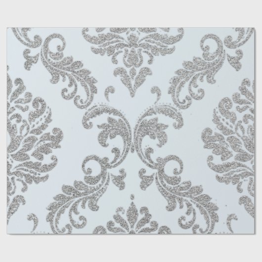 Damask Silver Grey Royal Metallic Blue Glitter Lux Cadeaupapier (Vlak)