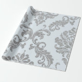 Damask Silver Grey Royal Metallic Blue Glitter Lux Cadeaupapier (Uitgerold)