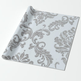 Damask Silver Grey Royal Metallic Blue Glitter Lux Cadeaupapier