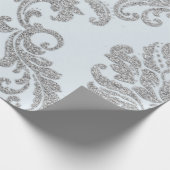 Damask Silver Grey Royal Metallic Blue Glitter Lux Cadeaupapier (Hoek)