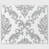 Damask Silver Grey Royal Metallic White Glitter Cadeaupapier (Vlak)