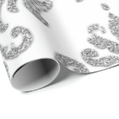 Damask Silver Grey Royal Metallic White Glitter Cadeaupapier (Rol Hoek)