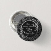 Damask, Silver Hearts, Floral Wedding Jubileum Ronde Button 3,2 Cm (Voorkant /achterkant)