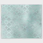 Damask Silver Ice Aqua Water Royal Ornament Formal Cadeaupapier (Vlak)