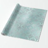 Damask Silver Ice Aqua Water Royal Ornament Formal Cadeaupapier (Uitgerold)