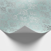 Damask Silver Ice Aqua Water Royal Ornament Formal Cadeaupapier (Hoek)