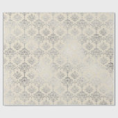 Damask Silver Ivory GreyRoyal Ornament Formal Cadeaupapier (Vlak)