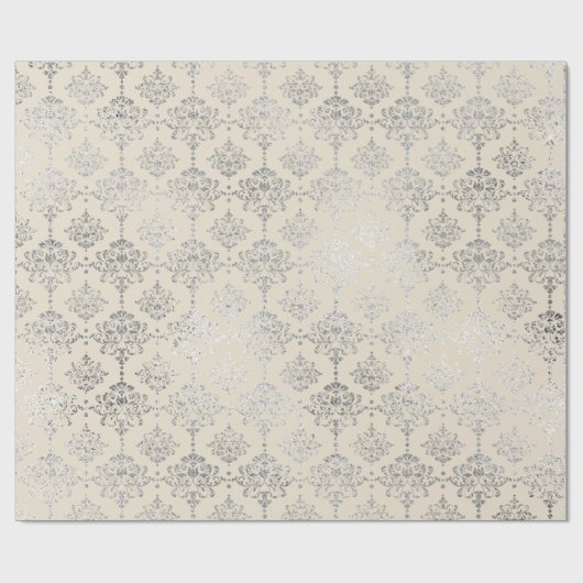 Damask Silver Ivory GreyRoyal Ornament Formal Cadeaupapier (Vlak)