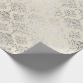 Damask Silver Ivory GreyRoyal Ornament Formal Cadeaupapier (Hoek)